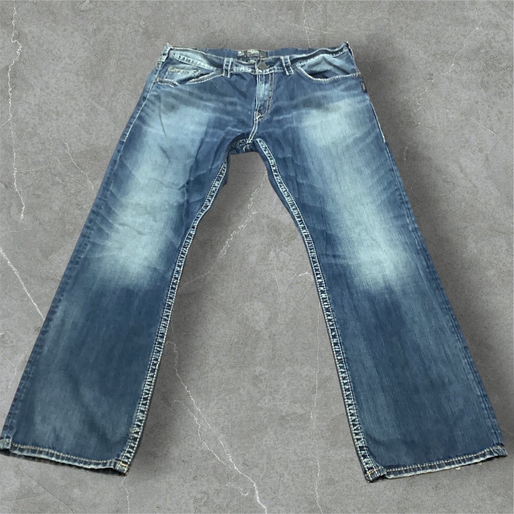 Silver Jeans Co Mens Zac Surplus Relaxed Straight Jeans Blue 38x34 SU945BTJ394